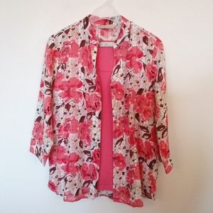 2 Piece Floral Blouse with Matching Tank